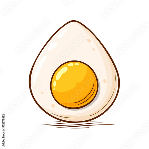 Stylized illustration of a half boiled egg with a bright yellow yolk and white albumen