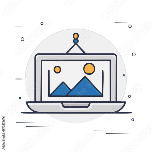 Digital display of landscape images on a laptop computer