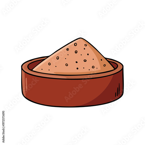 Simple illustration of a clay bowl filled with granular powder or spices