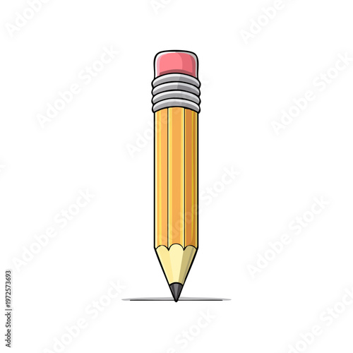 Yellow pencil with pink eraser writing on a white surface