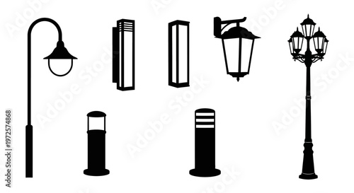 Black and white street lamp posts.