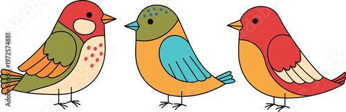 Cute Colorful Cartoon Bird Set with Simple Flat Design Featuring Different Species for Kids Nature Illustration and Wildlife Graphic Projects