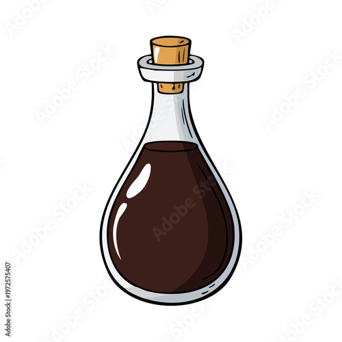 Glass Potion Bottle Filled with Dark Liquid and Cork Stopper