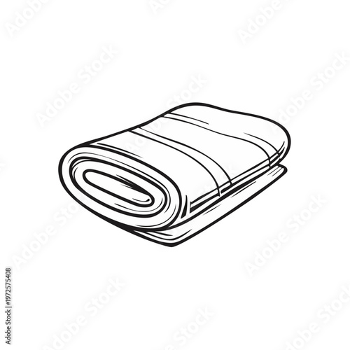 Hand Drawn Sketch of Folded Striped Fabric Roll Textile Material
