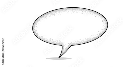 Large oval speech bubble is rendered with a stippled or dotted texture to create a unique and artistic communication bubble.