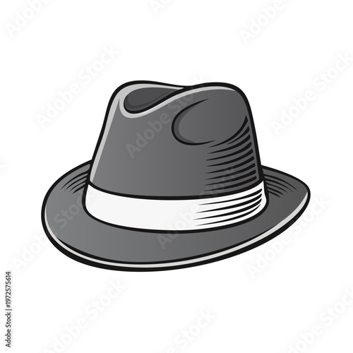 Classic Grey Fedora Hat with White Band Illustration