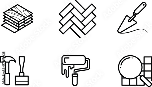 Black and white line of tools and for and line tools hammer wrench screwdriver