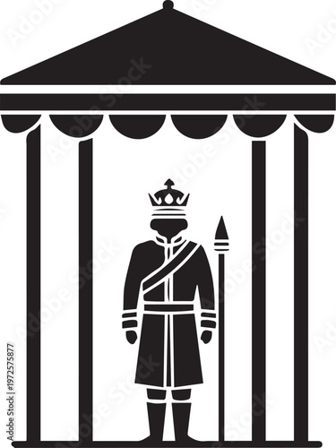 King warrior silhouette vector illustration line art royal guard black and white graphic