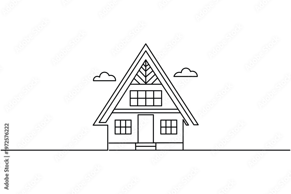 Fototapeta premium Simple house architecture continuous line drawing clean outline vector illustration 