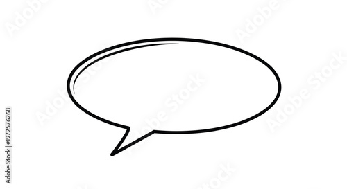 Simple black line drawing features an empty oval speech bubble with a single point indicating a speaker on a white background.