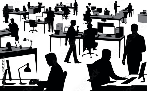 Busy Office Environment with Workers at Desks
