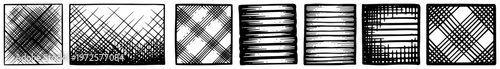 Set of vintage hand drawn cross hatching and shading texture samples in engraving style
