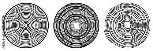 Set of hand drawn woodcut style concentric circles representing tree rings or records