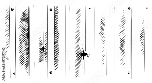 Vintage hand drawn woodcut illustration of vertical wooden planks texture
