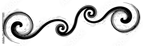 Hand drawn vintage engraving style decorative scroll flourish with textured swirling lines