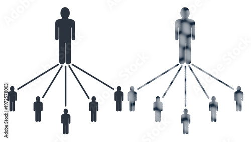 Hierarchical structure of people connected by lines, representing organization and teamwork.