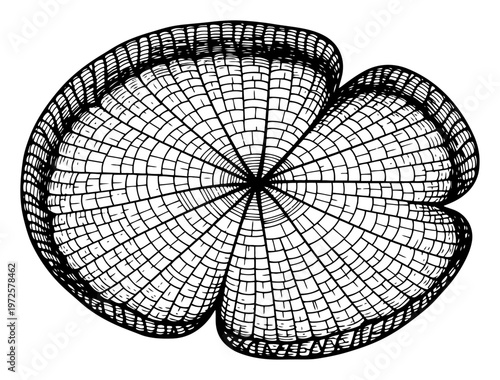 Vintage hand drawn woodcut illustration of a giant victoria amazonica water lily leaf