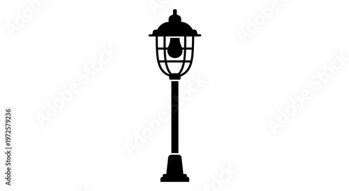 Black metal outdoor garden lamp post.