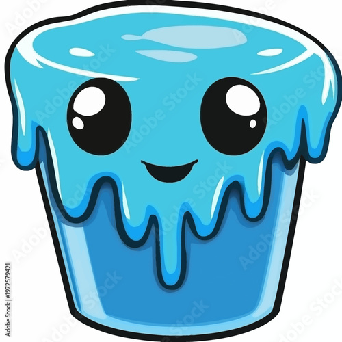 Adorable cartoon character with a blue, liquid-like body and cute features. Resembles a blob
