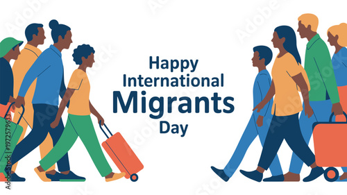 Happy International Migrants Day Illustration of Diverse People Traveling