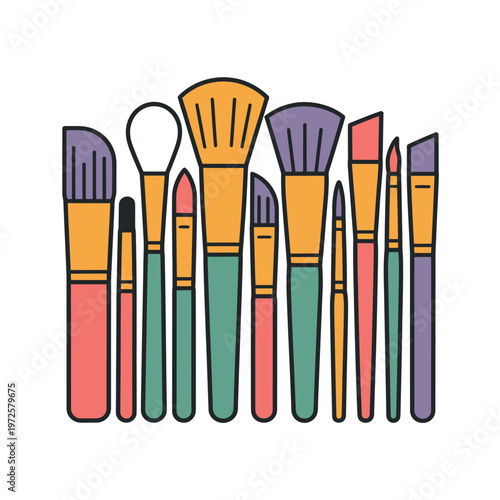 Colorful Makeup Brushes Set in Flat Design Illustration