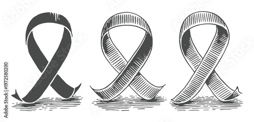 Three Ribbon Symbols of Support and Awareness in Vintage Style