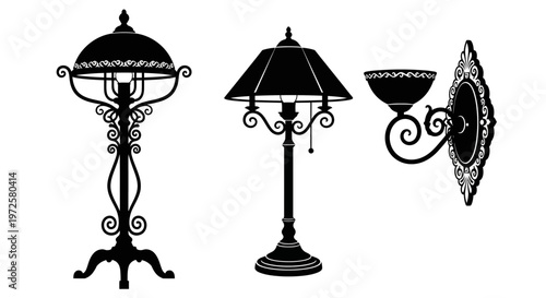 Black silhouette of decorative lamps.