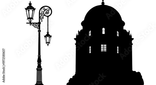 Black silhouette of old street lamp.