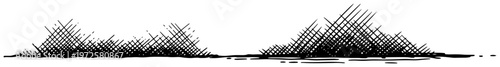 Minimalist hand drawn cross hatched grass and vegetation elements on a horizontal ground line