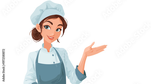 Experienced Female Chef Demonstrating Gesture in Flat Vector Design