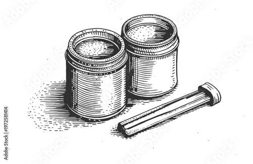 Vintage of Two Jars and a Pestle, Engraved Style