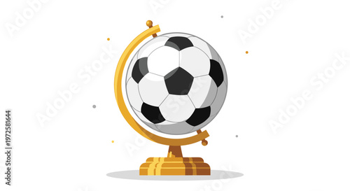Soccer ball designed as a globe on a golden stand symbolizing the worldwide popularity of the sport of football.