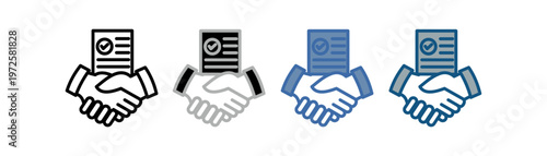 
Agreement icon set multiple style collection with handshake and document paper design