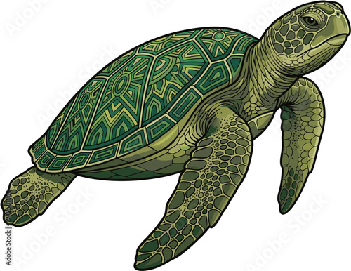 magnificent ancient green sea turtle gliding through the ocean