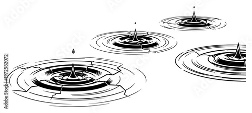 Minimalist vintage sketch of liquid droplets hitting water surface