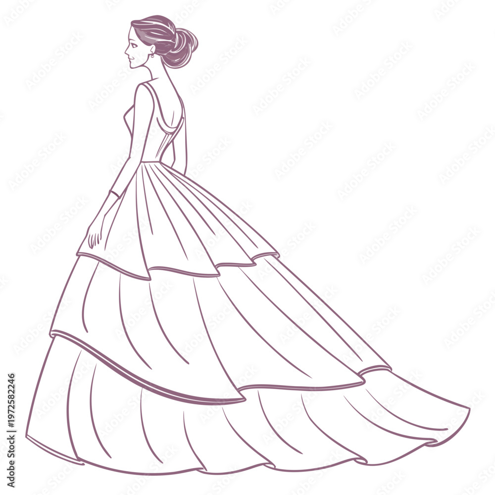 Fototapeta premium Elegant Wedding Gown Sketch Bride Dress Fashion Illustration