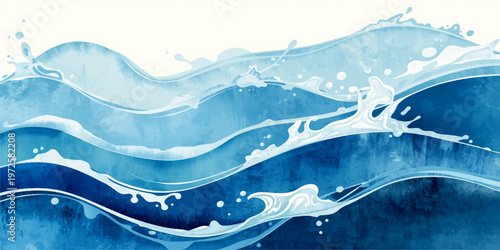 Abstract blue waves and liquid ripples create a clean nature design with aqua splashes and bubbles in this clear ocean water vector illustration