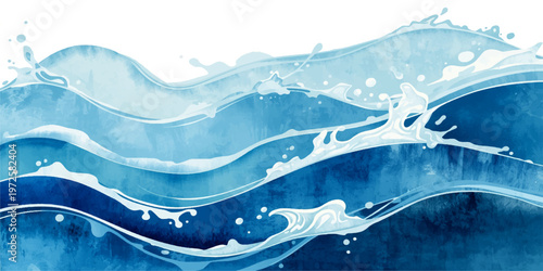 Abstract blue background featuring fresh water waves and a liquid aqua splash with ripples and clear bubbles in a clean motion design