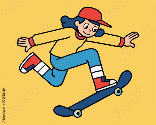 Cartoon Boy Skateboarding Fun Sports Flat Illustration