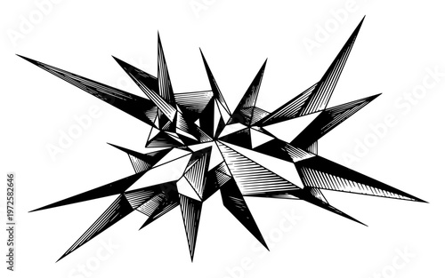 Photos Abstract sharp geometric crystal formation with hand drawn hatching texture
