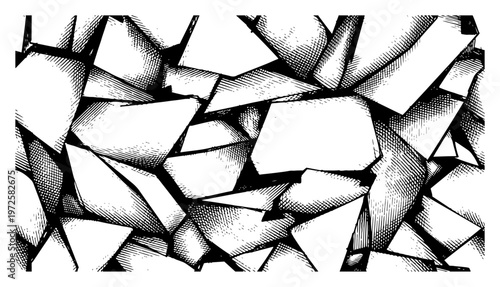 Quadro su tela Abstract pattern of sharp geometric shards and broken stone fragments in hand dr