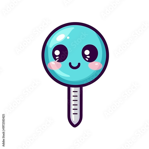 Adorable cartoon pushpin with a happy face, featuring large eyes and rosy cheeks