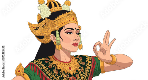 Traditional Balinese dancer in ornate costume.