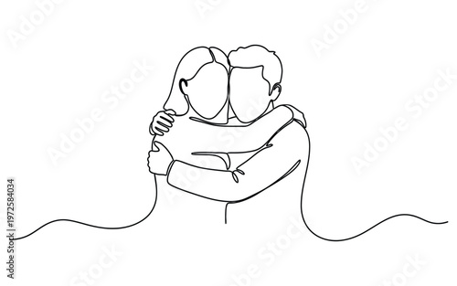 A Simple Line Drawing of a Man and Woman Embracing Each Other