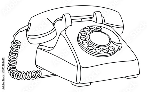 A Black And White Drawing Of A Classic Rotary Telephone