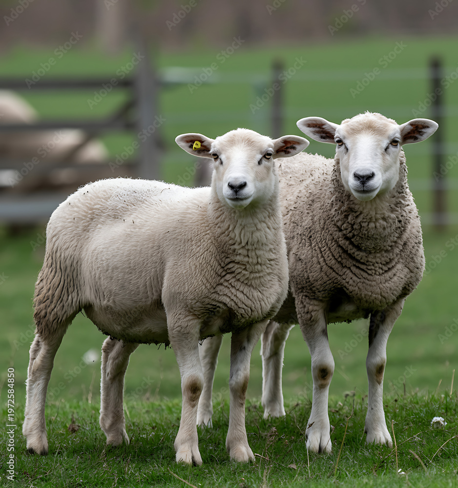 Fototapeta premium sheep grazing in green field