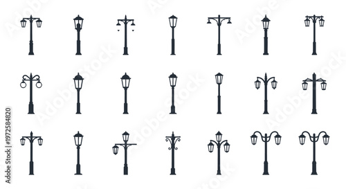 Black street lamp post icons.