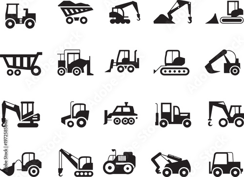 Collection of heavy construction vehicles icons