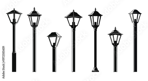 Black street lamps in a row.