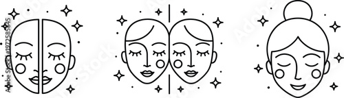 Facial Treatment and Skincare Line Icon Set Vector Illustration with Face Mask, Beauty Care and Cosmetic Procedure Symbols